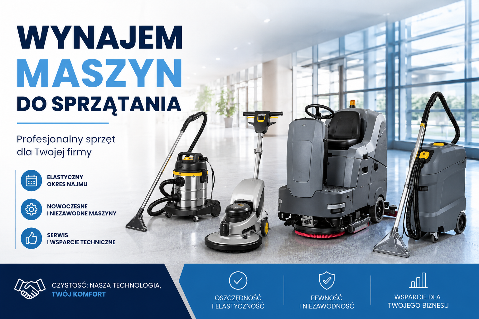 Profesjonalna szorowarka do posadzek dostępna w ramach wynajmu maszyn do sprzątania dla firm